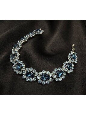 Rare Find Vintage 1960s TRIFARI Blue Rhinestone Bracelet